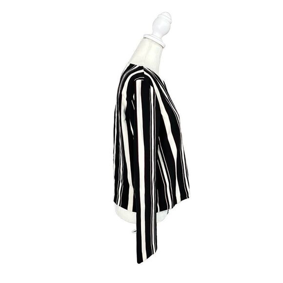 Zara Woman Black Red & White Stripe Collarless Cropped Blouse Size Medium - Picture 2 of 11